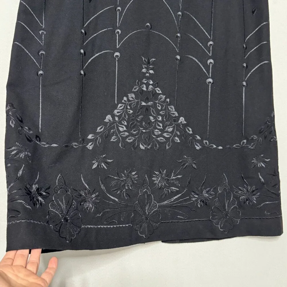 Talbots Petite Black Wool Blend Embroidered A Line‎ Pencil Maxi Skirt Size 12 P